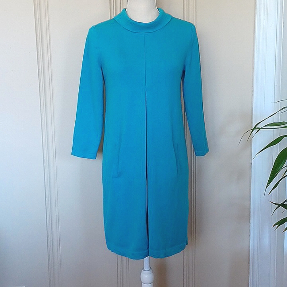Tyler Boe - Retro Style Aqua Midi  Dress Cotton/Cashmere/Nylon WS